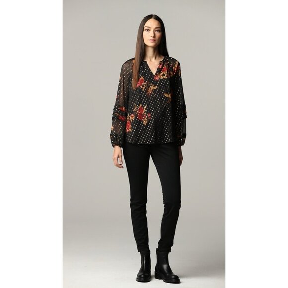 Simply Vera Wang Women Size XXL Fairy Grunge Black Floral Red Rose Top Boho Vamp - Picture 1 of 9